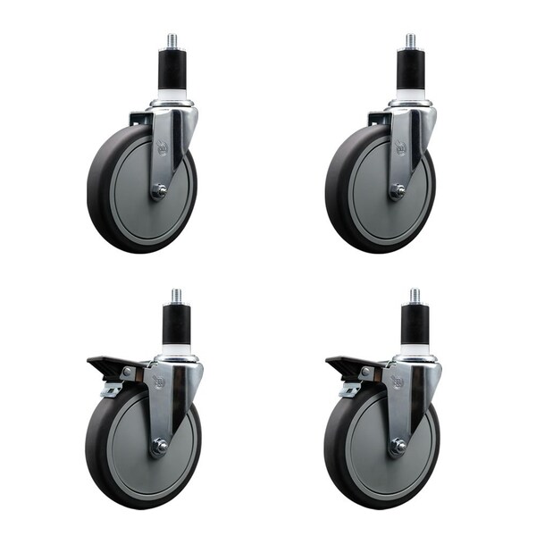 6'' Thermoplastic Rubber Wheel Swivel 1-1/2'' Expanding Stem Caster Set 2 Brakes, 4PK